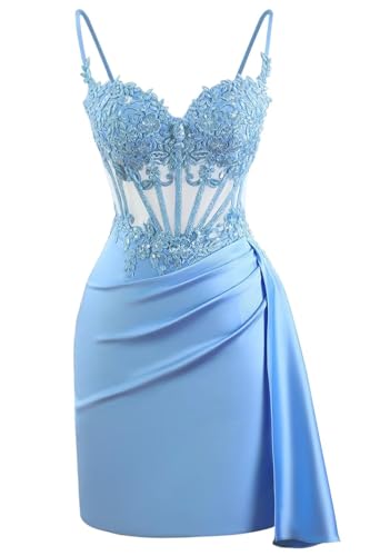 yinyyinhs Lace Satin Homecoming Dresses for Teens 2025 Short Prom Dress Spaghetti Straps Corset Cocktail Formal Evening Gowns2
