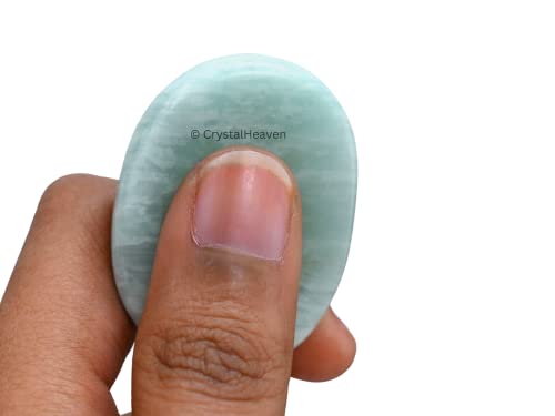 Image of Certified Amazonite Crystal Thumb Worry Pebbles Stones for Anxiety Stress Relief Massage - AAA Grade Original Healing Gemstone Agate Rubbing Stone for Yoga Meditation Spiritual Reiki Feng Shui