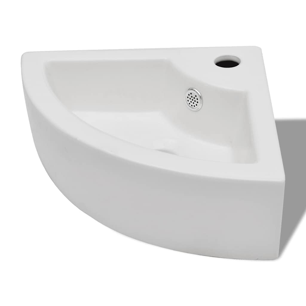 Lavabo de esquina de cerámica, color blanco, 45 x 32 x 12,5 cm