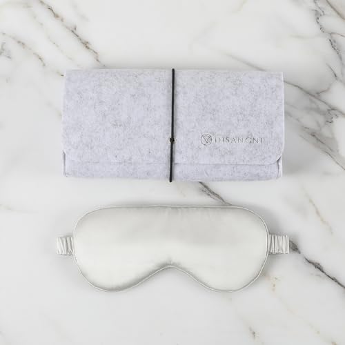 DISANGNI Antifaz para dormir 100 % seda de morera, bloquea la luz para un mejor sueño, correa ajustable para un ajuste perfecto, suave con la piel y el cabello, compañero de viaje ideal (gris plateado