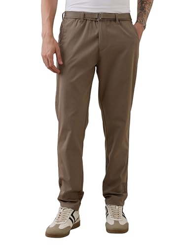 Image of Nostrum Men's Smart-Casual Tapered Trousers for Men, Charcoal, Cotton Corduroy, Mid Rise, Regular Slim Fit with Adjustable Belt, Side and Back Pockets, Casual Wea