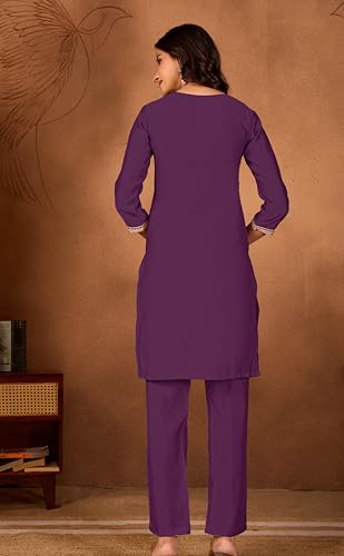 Image of Women's Embroidered Kurta Pant Set | Ethnic Kurta with Pant | Festive & Casual Wear Suit Set for Women