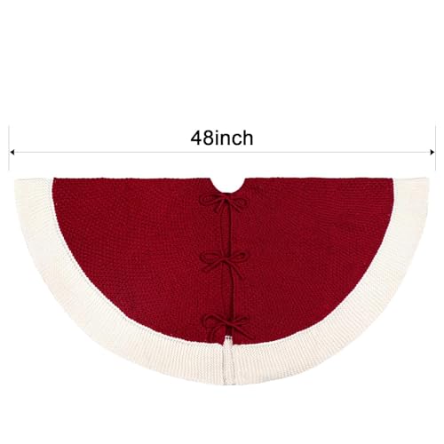 LimBridge-Knitted-Christmas-Tree-Skirt-48-Inches-Red-Tree-Skirt-with-White-Edge-Linen-Knit-Thick-Rustic-Christmas-Tree-Decorations-Farmhouse-Christmas-Decor-Xmas-Holiday-Home-Party-Decorations LimBridge Knitted Christmas Tree Skirt 48 Inches Red Tree Skirt with White Edge Linen Knit Thick Rustic Christmas Tree Decorations Farmhouse Christmas Decor Xmas Holiday Home Party Decorations
