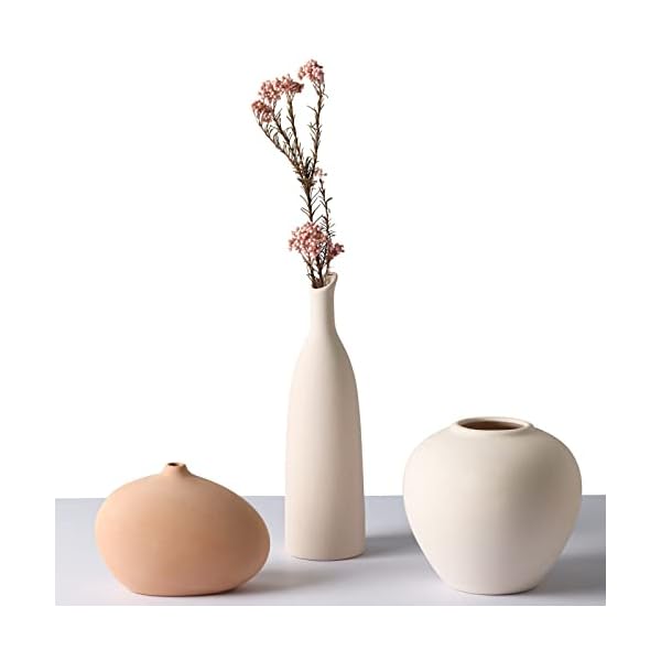 CUCUMI 3pcs Ceramic Vase Set, Coffee Table Decor, Flower Vases Modern Farmhouse Rustic Decor Multicolored Plain Small Vases for Plants Home Decor Dining Room Bookshelf Coffee Table Decoration