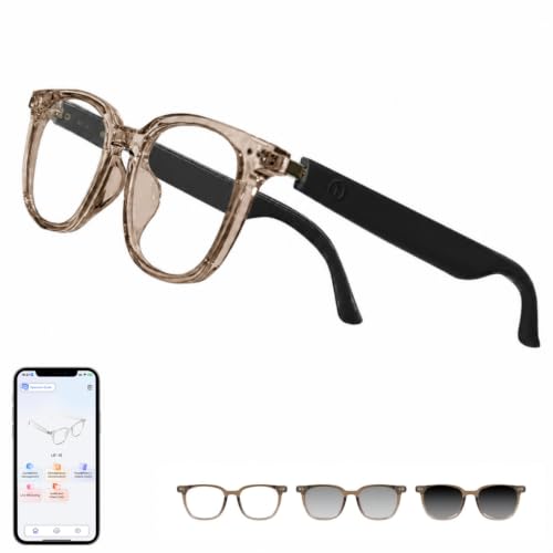 Image of AI Smart Glasses for Women Men, Real-time Translation 169 Languages | Open-Ear Bluetooth Glasses with Clear Brown Frames Photochromic Lenses Build-in Mic & Speakers Touch Control Travel Business