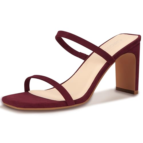 Image of Carcuume Women's Square Toe Two Strap Open Toe Block Heels Sandals Slip On Shoes