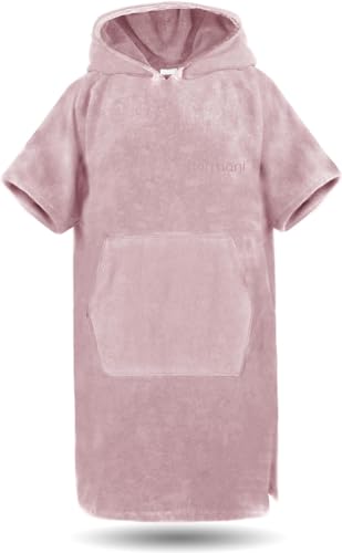 normani Baumwoll Surfer Poncho - Strandponcho - Handtuch-Poncho - Unisex Strand Umziehhilfe - geschlossener Bademantel für Damen und Herren Rosa S-M