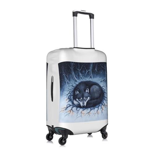 grey wolf curled up Elastic Travel Luggage Cover Travel Suitcase Protective Cover3