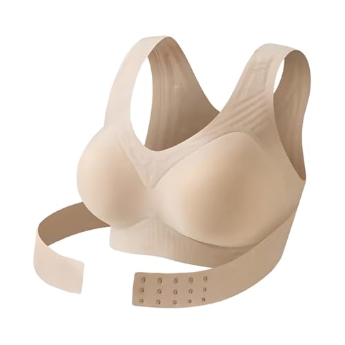 Genérico Sujetador con Aros Sujetador Corrector Postural Transpirable Soporte Espalda Sin Cierre Frontal Comodidad (Beige, S)