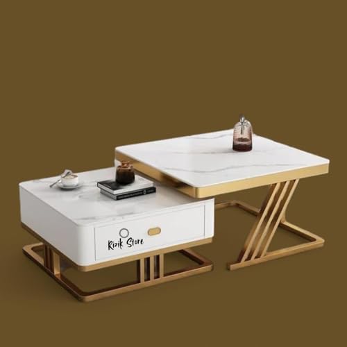 Image of RIZIK STORE Iron Frame Handmade Drawer Square 20 inchx20 inch Coffee Table /Nesting Table /Side Table /Center Table with Engineered Wood Top for Living Room /Drawing Room /Balcony ((Gold, 20 inchx20 inch))