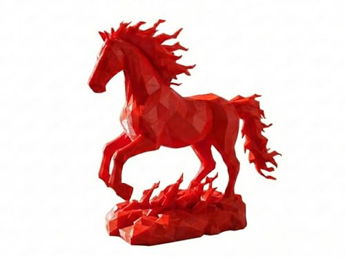 Year of The Horse 2026 Fire Horse Sculpture Red Geometric Low-Poly Horse Statue Lunar New Year Feng Shui Decor for Luck Power Success Wealth & Career Success - Modern Low Poly Art Gift (Fire Red)