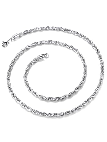 Richsteel 3mm 75cm Platino Collar Hombre Cuerdas Cadena Mujer para Colgantes Collares Acero quirurgico