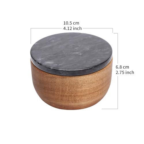 jalz jalz Salt Box of natual Wood with Marble lid for Salt Cellar or spic Storage