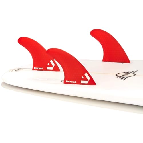 DORSAL Surfboard Fins Thruster 3 Set FCS Compatible Red Medium Fiberglass with Honeycomb Hexcore