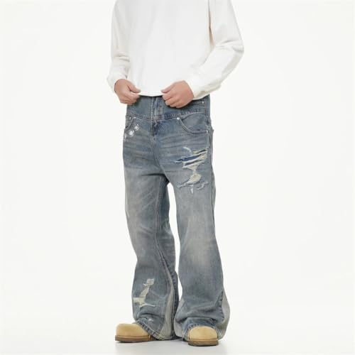 Men Washed Blue Baggy Ripped Jeans Pants Vintage Clothes Denim Trousers3