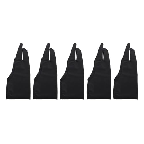 Guante para dibujo artístico, 5 unidades, guantes digitales para tabletas gráficas con dos dedos para actividades creativas, universales para mano izquierda y derecha, color negro (talla S) miniatura 1