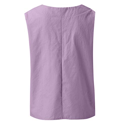 Camiseta regata feminina de linho e algodão HIRIRI com gola V e sem mangas para o verão, cor lisa, c