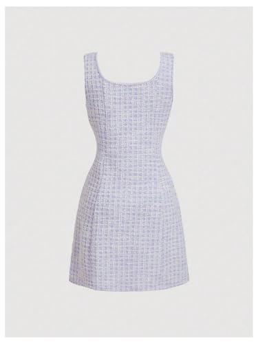 Image of Floerns Women's Plaid Tweed Dress Sleeveless Square Neck Elegant Work Mini Dress