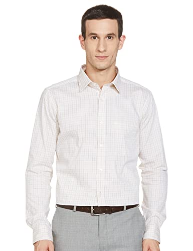 Image of Raymond Men's Pure Cotton Checks Pattern Slim Fit Semi Cutaway Collar Full Sleeve Formal Shirt