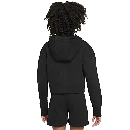Nike Girl's Sportswear Club Fleece Crop Hoodie (Little Kids/Big Kids) Black/White S (8-9 Big Kid)2