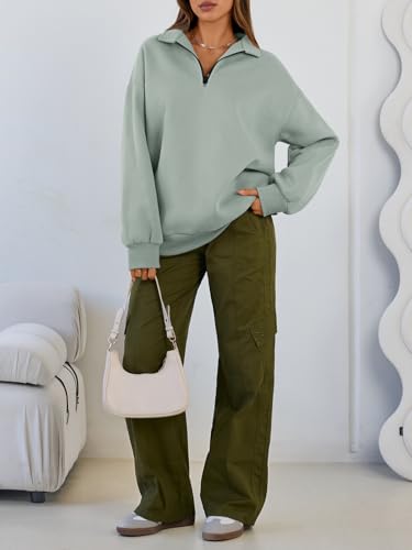 Image of Trendy Queen Women's Oversized Sweatshirts Half Quarter Zip Fleece Sweaters | Soft Cozy Zip Pullover, Comfort Warm Sweaters for Fall Winter, Fashion Mock Neck Outfits