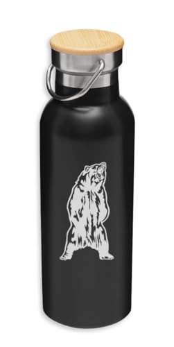 Bear - Botella aislada en blanco y negro, botella ecológica, termo al vacío