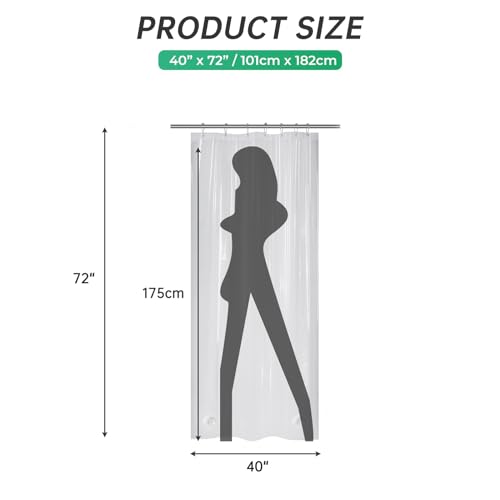AmazerBath Plastic Shower Curtain, 40 x 72 Inches EVA 8G Thick Bathroom Plastic Shower Curtains with Heavy Duty Clear Stones and 7 Grommet Holes-Clear