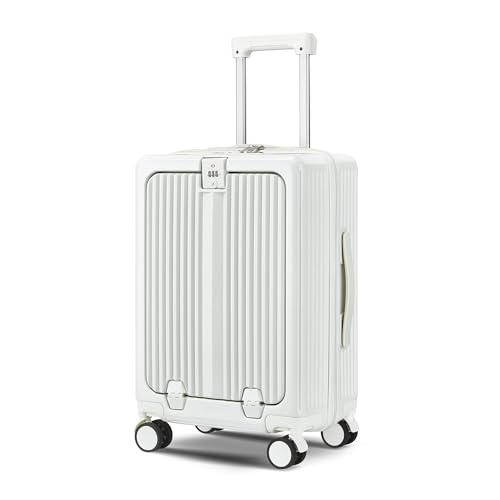 Image of Polycarbonate Laptop Cabin Trolley Bags for Travel with Cup Holder | 55cm Trolley Bag | 8 Spinner Wheels for Smooth Ride| Premium Trolley Bags (White)