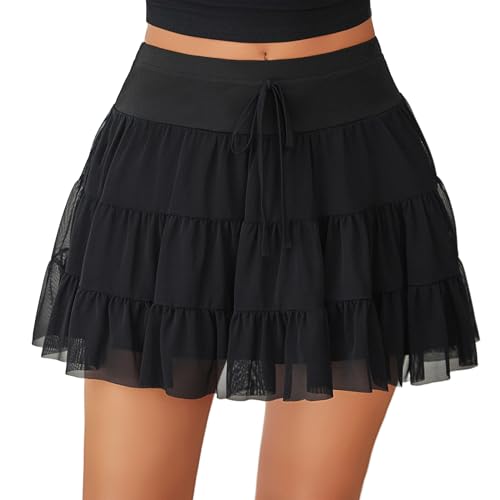 Avidlove Mini Skirt Women's Mesh Ruffle Y2K Skirts Multi-Layer Flowy Lingerie Skirt
