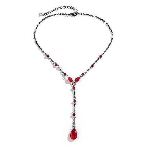Gothic Black Red Choker Necklaces for Woman Blood Bead Teardrop Y-Necklace Goth Punk Grunge Accessories Christmas Halloween Jewellery3
