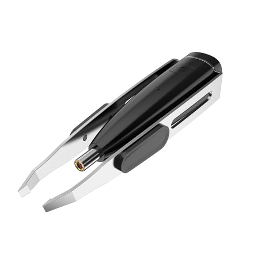 Denash Slanted LED Camera Tweezers Eyebrow Tweezers with Light and 10X Magnification Hair Removal Lighted with Camera for Precise Grooming (Black)