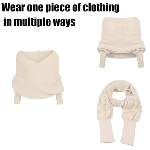 XIRUJNFD Knitted Sweater Scarf with Sleeves for Women3