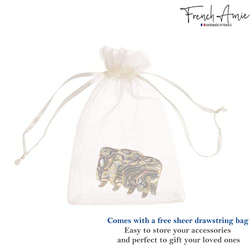 French Amie Crown Wave Small 2 1/2” Celluloid Handmade Non Slip Hair Claw Clip For Women, Made In France (Silver Onyx Grey) #TOP5