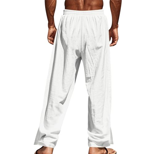 Men's Button Straight Yoga Pants Side Snap Tear Away Pants 2025 Casual Linen Drawstring Baggy Sweatpants with Pockets3