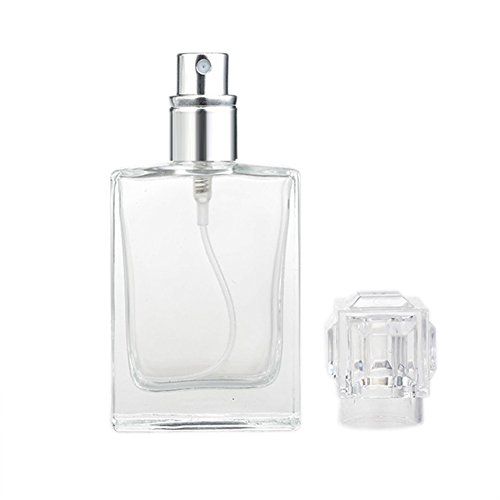 Enslz Square Flint Perfume Atomizer Refillable Glass Empty Spray Applicator Clear Bottle With Cap for Travel 30ml
