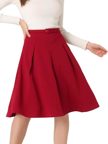 Image of Allegra K Women's Office Work Skirts Belted Waist Midi A-Line Pleated Skirt