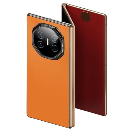 LUOTILAG Back Case for Huawei Mate XT, Lightweight Vegan Leather Cover Luxury Plating Lens Gold Edge Slim Case Shockproof,Orange