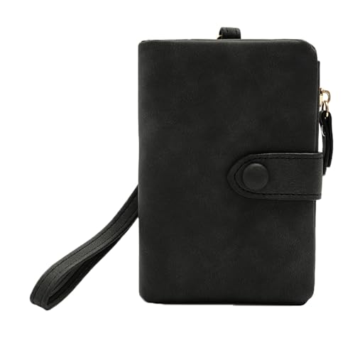 Womens Small Leather Wallet, RFID Bifold Ladies Wristlet with Card Slots id Window Zipper Coin Purse