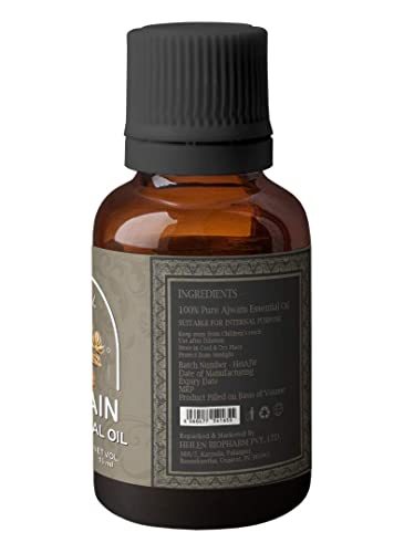 Image of Heilen Biopharm Ajwain (Carom Seed) Essential Oil - 15 mL | Cold-Pressed, 100% Pure & Natural | Food Grade (Edible) Ajwain Oil for Culinary & Wellness Uses | Pack of 1