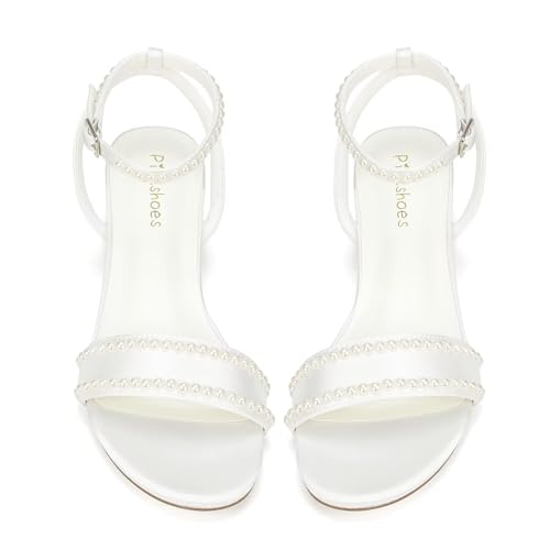 Low Heel Wedding Shoes for Bride Open Toe Bridal Shoes Pearl Wedding Sandals2