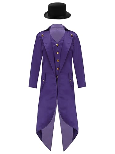 Choomomo Kids Medieval Steampunk Tuxedo with Hat Halloween Vampire Tailcoat Jacket Victorian Frock Coat