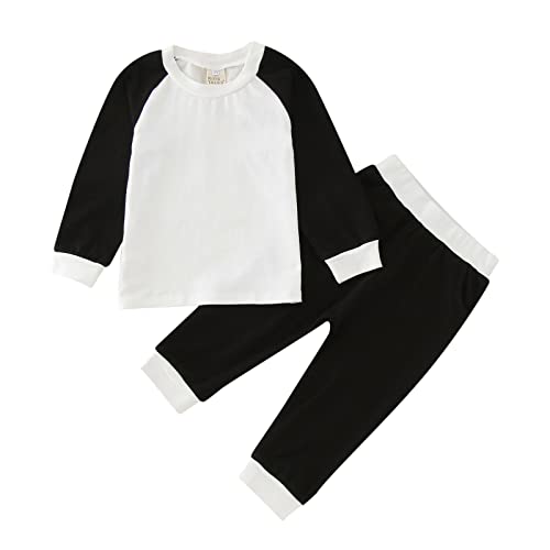 Toddler Girl Boy Cotton 𝐏ajamas Set Long Sleeve Tee Pants 2Pcs 𝐏js Simple Soft Sl𝐞epwear Solid Color Loung𝐞wear