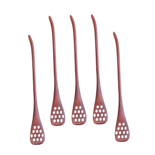 MAGICLULU 5pcs Wooden Honeycomb Design Mixing Spoons Kitchen Utensil Hollow Spoons for Honey Syrup Molasses