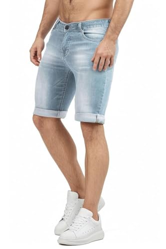 GINGTTO Mens Slim Stretch Denim Shorts Casual Skinny Short Jeans for Men Hemmed Short Blue 32