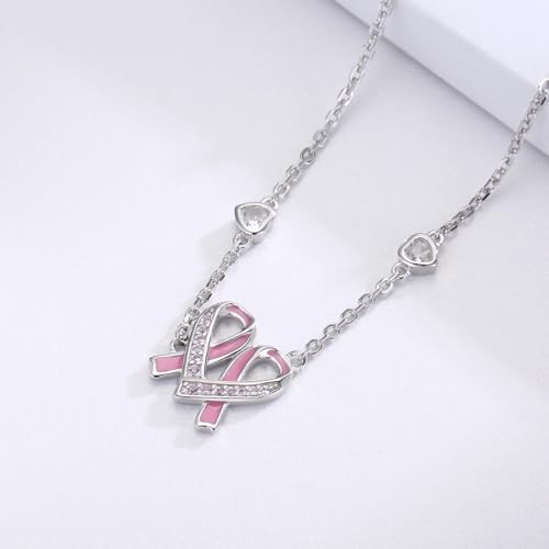 Sterling Silver Breast Cancer Awareness Bracelet Pink Ribbon Bracelet for Women Jewelry Strength Gifts for Cancer Survivors4