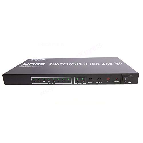 WALLER PAA2X8 HDMI 3D True Matrix Switch Splitter 2 in Source 8 Out Display W/Remote 4K