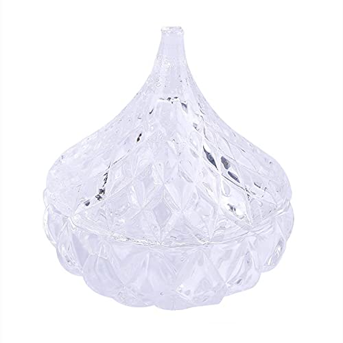 SHUILING Crystal Candy Dish Glass Sugar Bowl With Lid Jar Cute Small Cookie Tin Biscuit Barrel Candle Aromatherapy Container Clear Diamond Cubes Storage Home Decorative