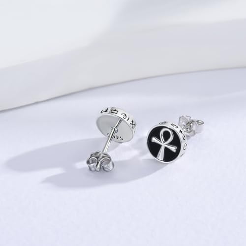 Stud Earrings 925 Sterling Silver Ankh/Yin/Eye of Horus Yang Earrings Religious Jewelry Gifts for Men Women2