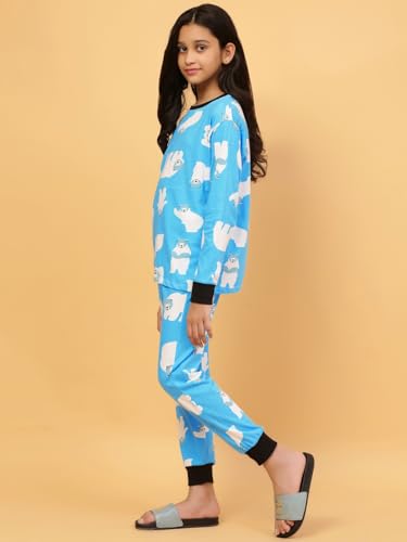 Image of Ninos Dreams Cotton Girls Full Sleeves Coord Set ! Night Suit for Girls ! Tshirt with Jogger Set