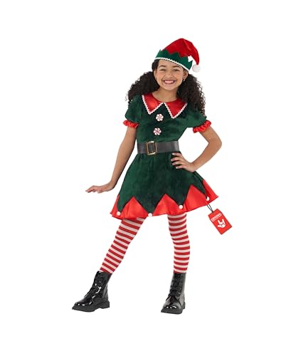 Morph Costume Lutin Fille, Déguisement Enfant Noël, Robe Elfe Fille, Tenue Lutin Festive, 3-4 Ans
